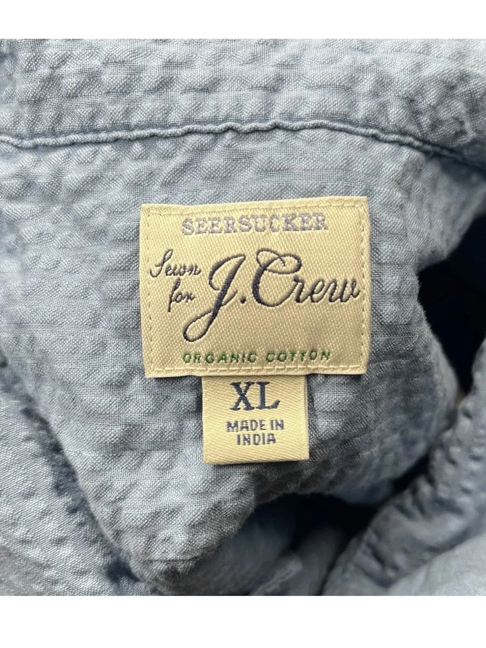 J Crew Shirt Mens Small ORGANIC Cotton Seersucker Preppy Summer Blue XL